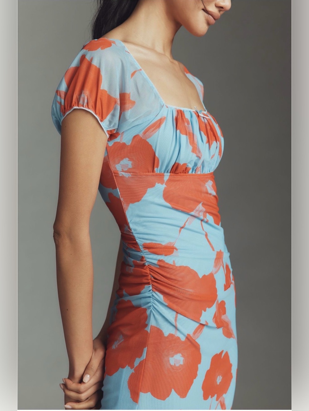 NWOT Maeve blue & Orange Floral Square-Neck Midi Dress - Picture 2 of 4